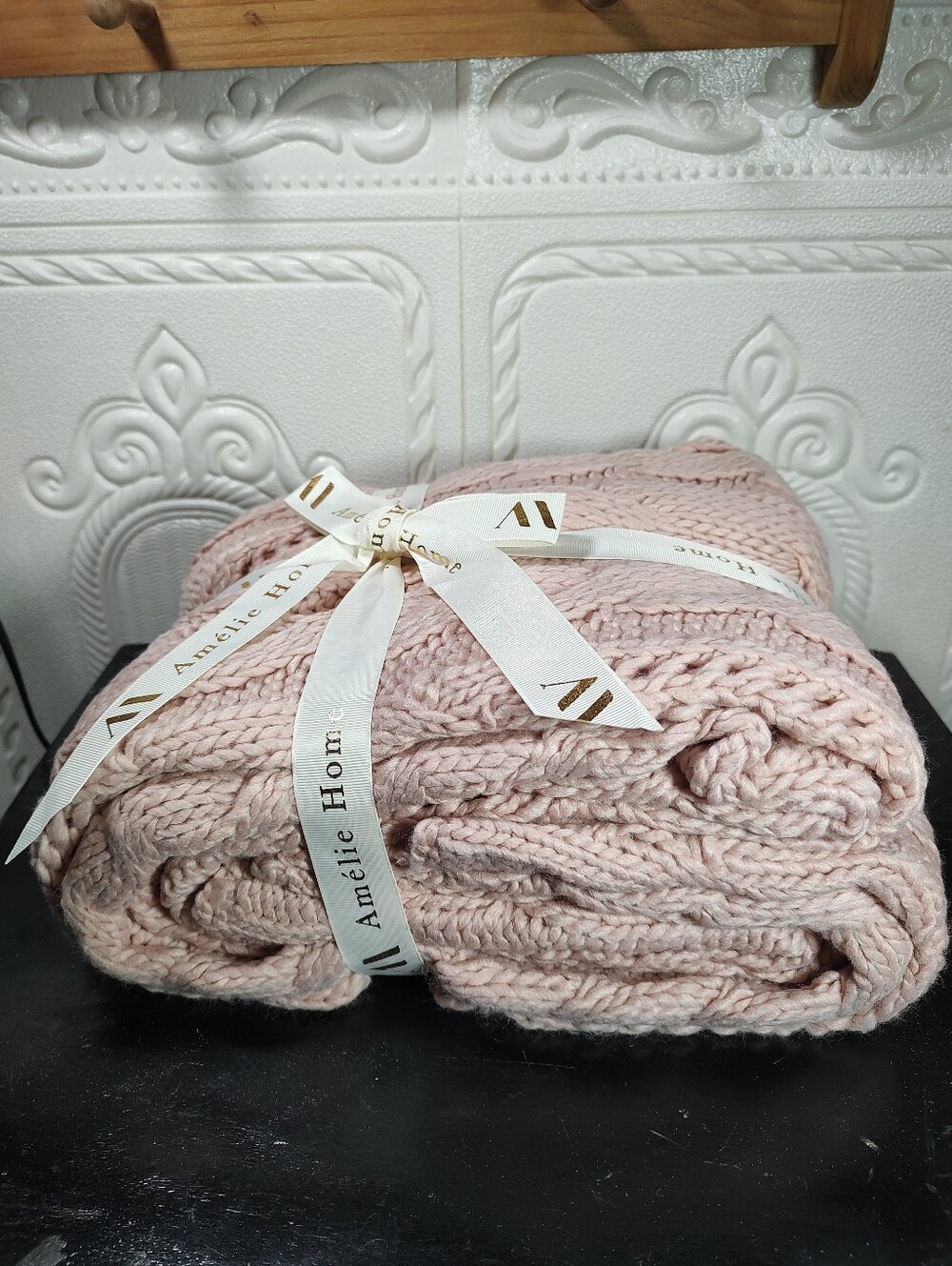 Amelie Home Soft Cable Knit Throw Blanket - Blush Pink New 50 X 60 - Picture 2 of 6